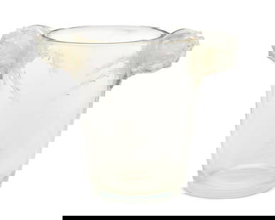 A Rene Lalique glass 'Chamarande' vase: A Rene Lalique glass 'Chamarande' vaseMarcilhac 974, model introduced 1926Wheel-cut: R LALIQUE / FRANCE; further etched: N 974The molded iridescent glass vase with opposed rose cluster handles, issuin