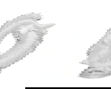 A Lalique molded glass 'Deux Poissons' centerpiece: A Lalique molded glass 'Deux Poissons' centerpieceLat 20th/early 21st centuryWith etched script mark: Lalique registered tradmark France [post-1978]; with applied Lalique factory stickerDesigned 1953