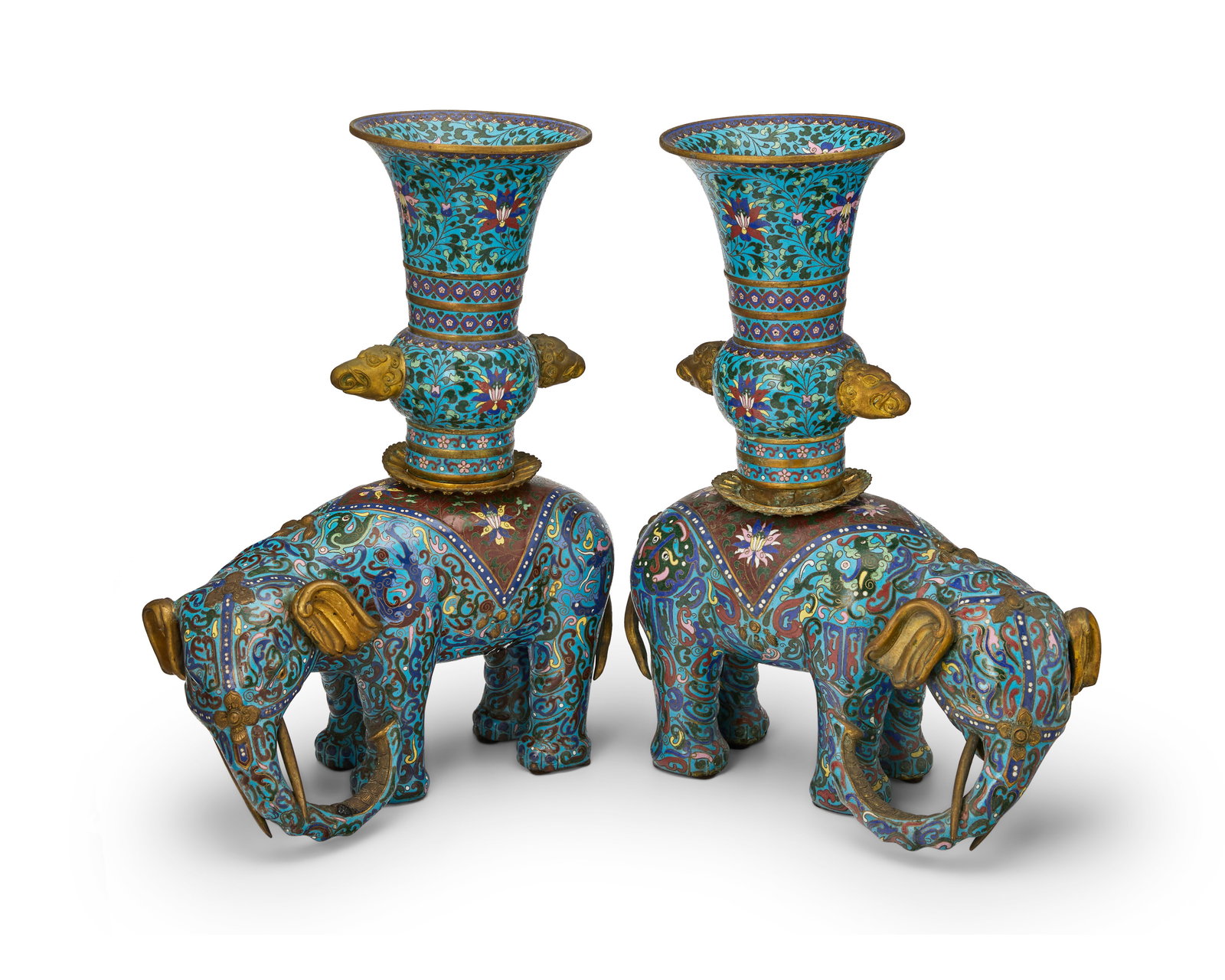 A pair of Chinese cloisonne elephant vases (1 of 8)