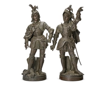 Emile Boyer (1877-1948), Two French bronze figures of knights, late 19th century