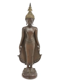 A Thai bronze standing figure of Buddha Sakyamuni