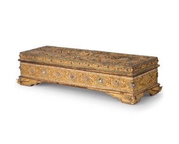A Thai jeweled giltwood Sutta box