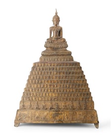 A Thai gilt-bronze temple Buddha figure