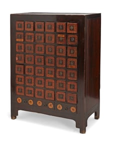 A Chinese lacquered wood apothecary cabinet