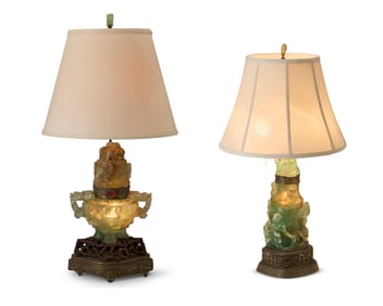 Two East Asian carved fluorite table lamps
