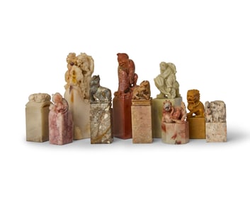 Ten Chinese carved hardstone figural seals