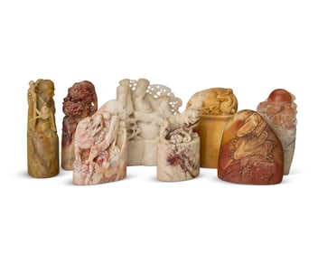 Eight Chinese carved hardstone seals