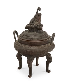 A Japanese bronze figural censer