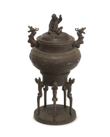 A Japanese bronze figural censer