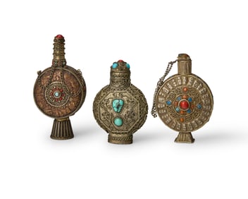 A group of Chinese mixed media snuff bottles