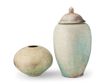 Kenneth "Dale" Ferguson (1928-2004), Two large Raku-style glazed earthenware vessels, late 20th