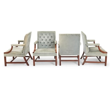 A set of Kittinger Federal-style mahogany lolling armchairs