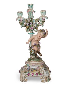 A Dresden porcelain figural candelabrum