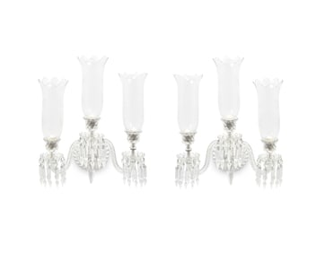 A pair of Baccarat glass three-light sconces