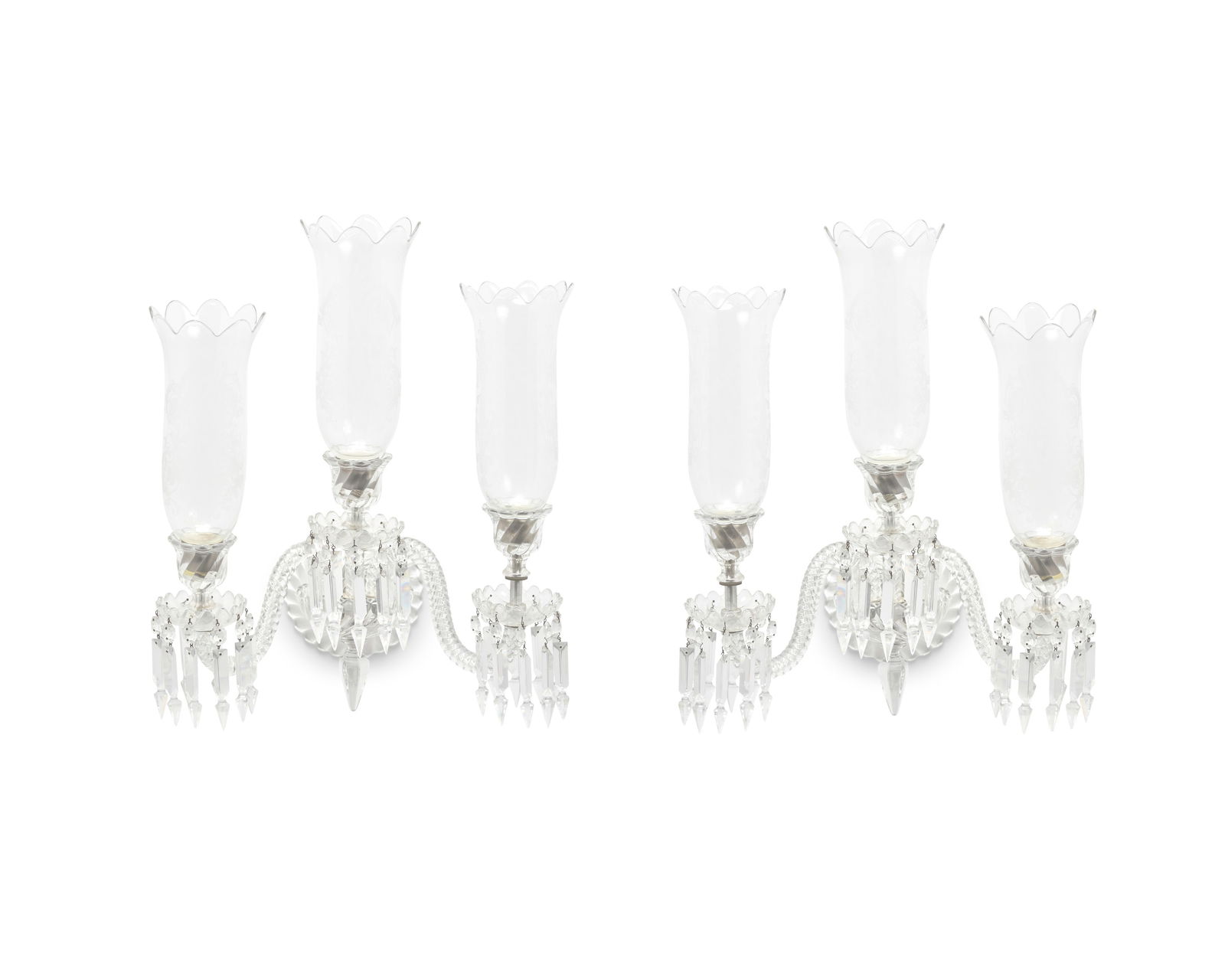 A pair of Baccarat glass three-light sconces (1 of 8)