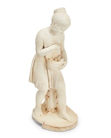 An Italian white marble sculpture of a girl with a basket