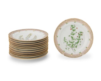 A set of twelve Royal Copenhagen porcelain 'Flora Danica' dinner plates