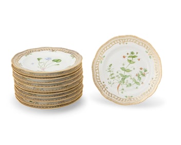 A set of twelve Royal Copenhagen porcelain 'Flora Danica' side plates