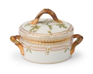 A Royal Copenhagen porcelain 'Flora Danica' covered sugar bowl