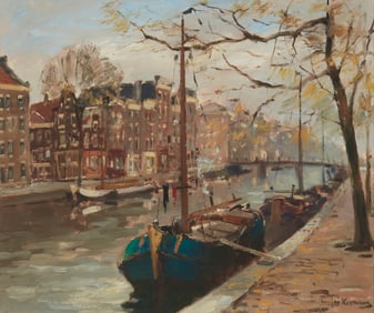 Jan Korthals (1916-1972), Dutch canal scene