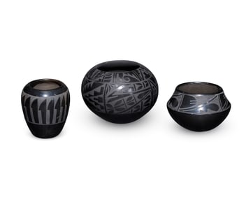 A group of Southwest Pueblo blackware pottery
