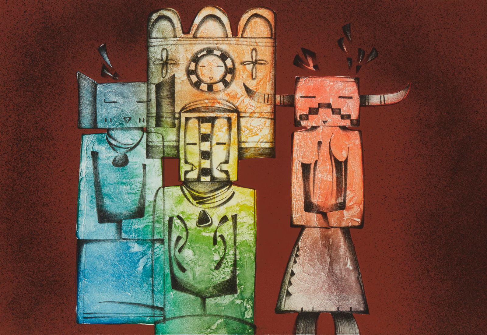 Dan Namingha (b. 1950, Hopi-Tewa), "Ancient Images," 1980 (1 of 7)
