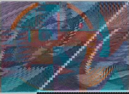 Margarete Bagshaw-Tindel (1964-2015, Tewa), "O-je gi povi," 1995: Margarete Bagshaw-Tindel(1964-2015, Tewa)"O-je gi povi," 1995Mixed media on paperSigned, titled, dated, and with the artist's copyright, all in pencil in the lower right corner: Margarite Bagshaw-Tind