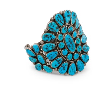 A Roanhorse Navajo sterling silver and turquoise cuff bracelet