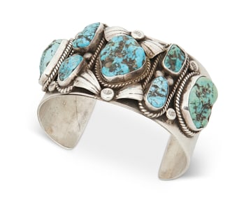 A Southwest sterling silver and turquoise cuff bracelet