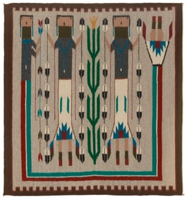 A framed Navajo Yei weaving