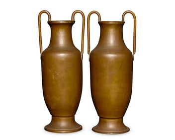 A pair of Dirk Van Erp Pair hammered copper urns