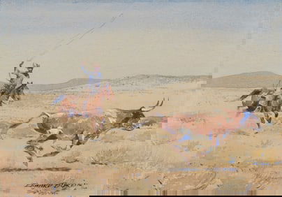 Edward Borein (1872-1945), "Roping" (Cowboy on horseback chasing a steer)