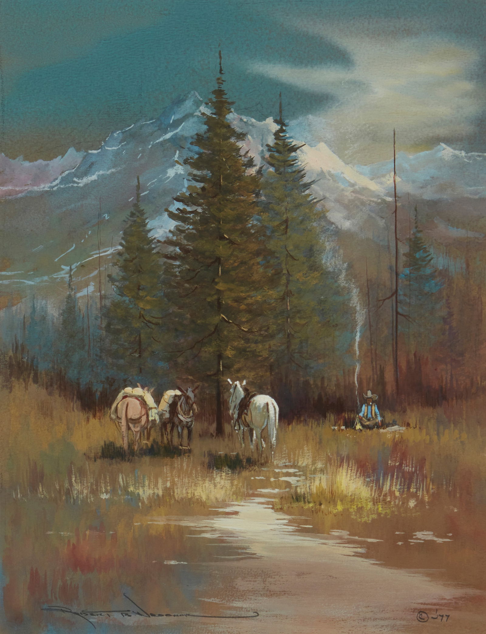 Robert B. Wagoner (1928-2017), Cowboy and horses at rest in a Western landscape, 1977 (1 of 6)