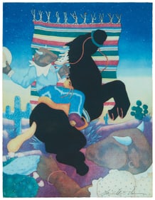 Dan Mitchell Allison (b. 1953), Western scene with bull-man on a rearing horse