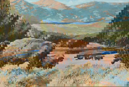 Edward DuRose (b. 1956), "Buffalo in Hayden Valley" (Yellowstone Park, Wyoming)