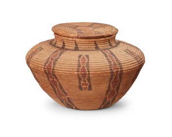 A polychrome Yokuts lidded basket