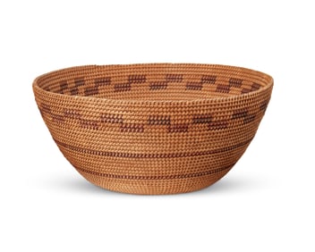 A large polychrome Yokuts basketry bowl