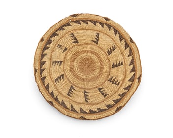 A large polychrome Klamath/Modoc basketry tray