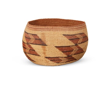 A large polychrome Hupa/Yurok/Karuk basket