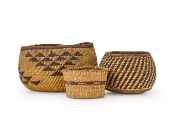 A group of polychrome Northwest baskets
