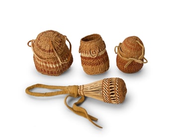 A group of Vera Ryerson Yurok basketry items