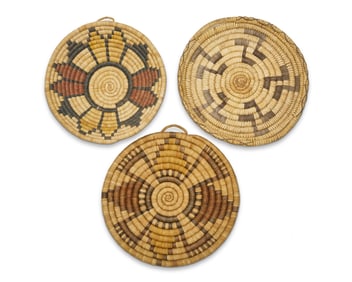 A group of Hopi Pueblo basketry trays