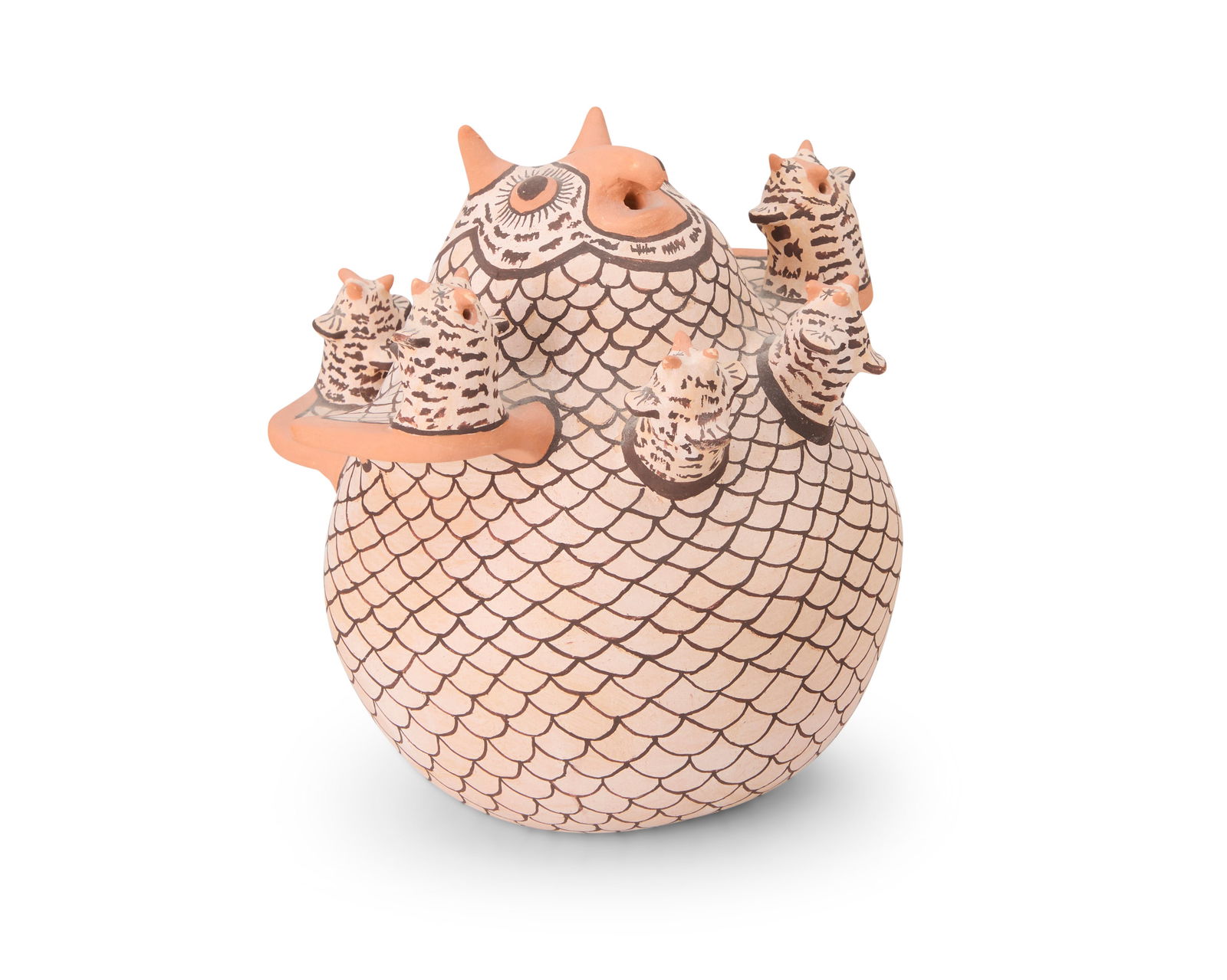 A Nahohai Zuni Pueblo polychrome owl storyteller (1 of 3)