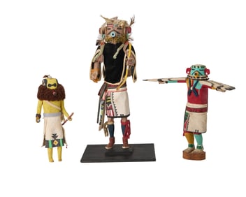 Three Hopi/Zuni polychrome katsina figures