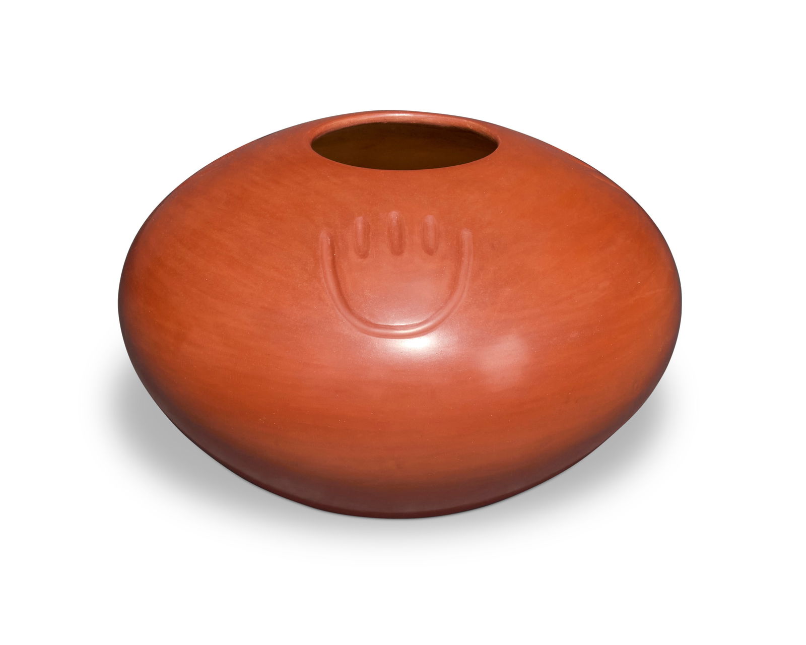 Tina Garcia (1957-2005, Santa Clara Pueblo/San Juan Pueblo Ohkay Owingeh): Tina Garcia (1957-2005, Santa Clara Pueblo/San Juan Pueblo Ohkay Owingeh)A large redware jar, late 20th centuryIncised to underside: Tina Garcia / San Juan / Santa Clara / [cipher]The ovoid form jar w