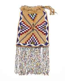 A Native American beaded hide tobacco bag