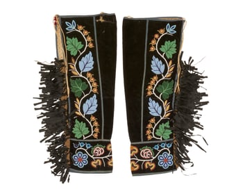 A pair of Ojibwe/Chippewa beaded velvet leggings