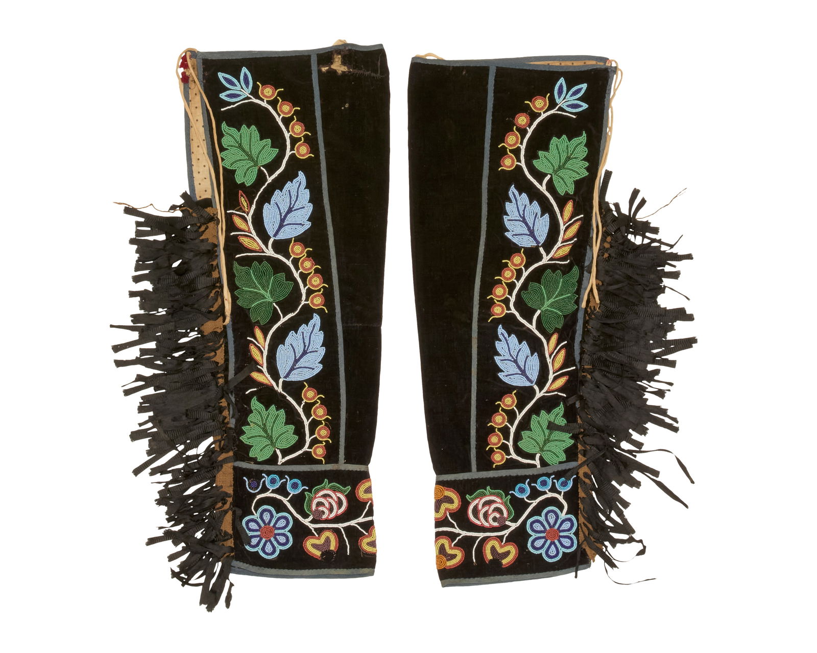 A pair of Ojibwe/Chippewa beaded velvet leggings (1 of 2)