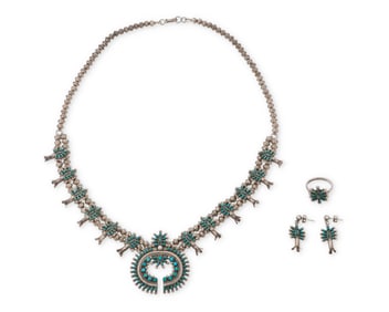 A set of Norman & Virginia Hooee Zuni turquoise petit point jewelry