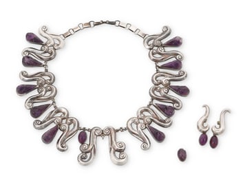 A set of Mexican sterling silver and amethyst jewelry